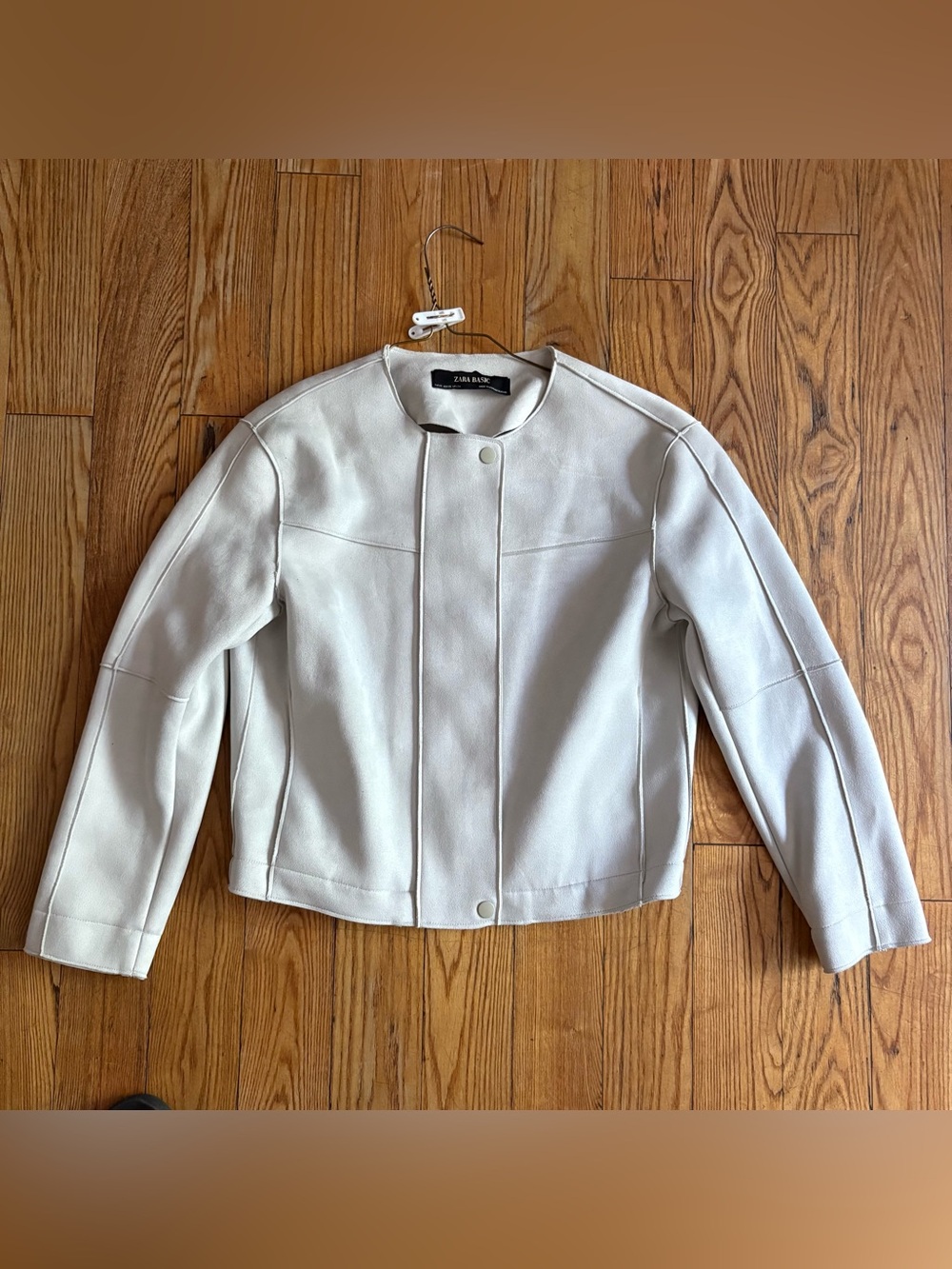 Zara Cream Collarless Leather Jacket